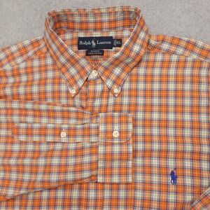 Ralph‎ Lauren Blake Dress Shirt Men's Size XL Orange Plaid Cotton Long Sleeve